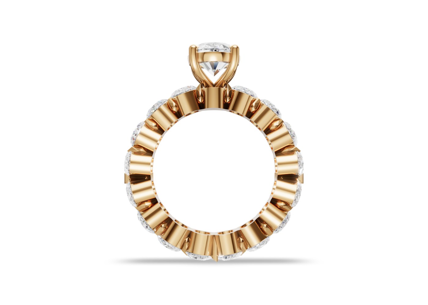 Seraphine, an oval diamond solitaire on an eternity band in yellow gold